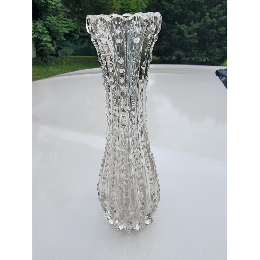 VINTAGE AMERICAN BRILLIANT CUT GLASS CRYSTAL FLOWER BUD VASE NOTCHED PRISM PTTRN